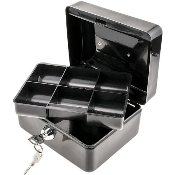 Bærbar safe for oppbevaring av sedler og mynter, mål 198x158x88mm