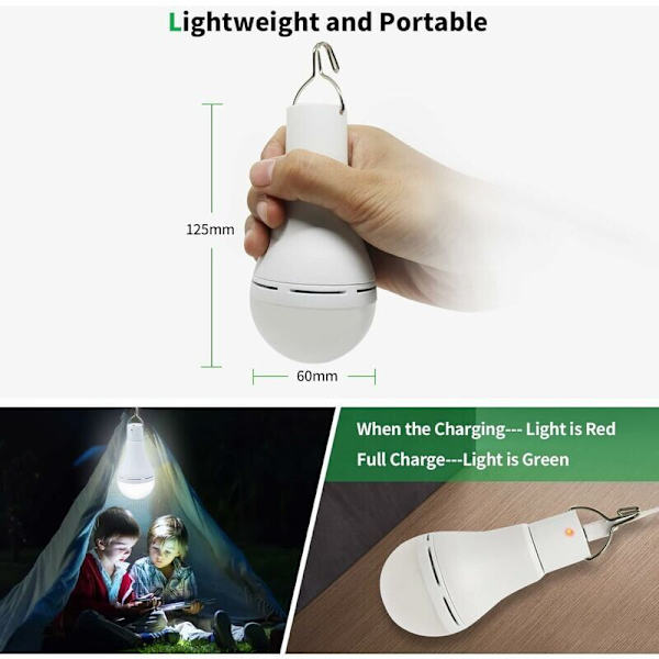 USB-laddningsbar glödlampa med fjärrkontroll - 7W LED dimbar - nödbelysning utomhuscamping