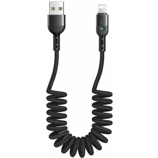 Spiral USB kabel, indragbar kabel, datasynkronisering, laddningskabel, spiralkabel, billaddningskabel, för Phone X XR 8, 7 expanderbar upp till 1.