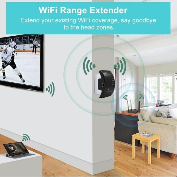 Wi-Fi-förstärkare, WiFi-förstärkare, kraftfull WiFi-förstärkare, WiFi-extender N300, WiFi-signalförstärkare, 1 Ethernet-port, täcker upp till 200㎡, enkel att installera