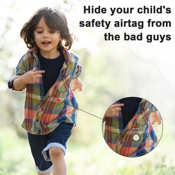 Kids Hidden AirTag Holder, AirTag-etui med brosje, Apple Air Tag Holder GPS Tracker for barn, eldre, kjæledyr, klær. (4 svarte)