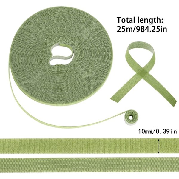 50m Hageplanterestriper, 10mm Grønne Gras Planterestriper Gjenbrukbare Festestropper Vanntett Borrelås for Planter (50m/Rull)