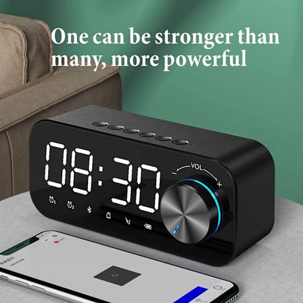 Bluetooth 5.0 LED Alarm Clock Højttaler, Understøtter FM Radio med TF Kort, USB Soveværelse, LED Tidsskærm