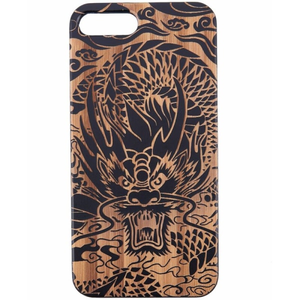 Bamboo Case New Black Back Dragon Pattern Carve Hard PC for 7 plus / 8 plus 5.5 Inch