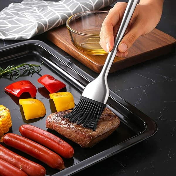 Basting Brush Set, 5-delt Pastry Børster, Rustfrie Stål Håndtak, Utskiftbare Silikonbust, Grill Baking Brush