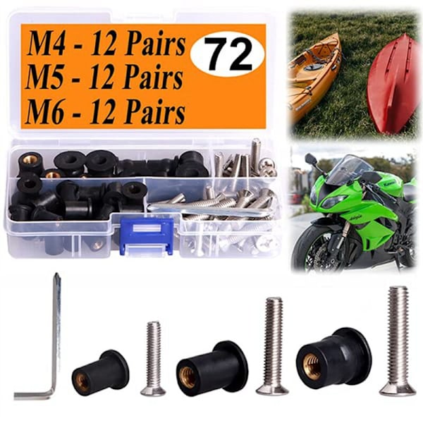 36 Par Neoprene Well Nuts /M5/M6 med Rustfrie Skruer Gummimuttere Kajakk Bolter Kobber Messingsett