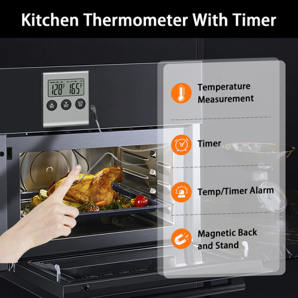 Matlagingstermometer for mat med alarmfunksjon, 0-300 °C, temperaturmåler for mat til kjøkken-BBQ