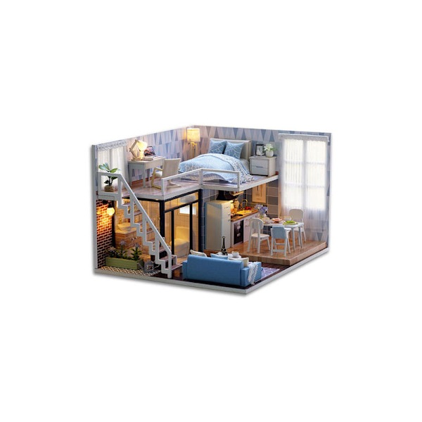 DIY 1:24 Realistinen Mini 3D Puinen Nukkitalo Miniatyyrisetti Kalusteilla, LED-valoilla, Joulukoristeilla, Syntymäpäivälahja Lapsille, Teineille, Aikuisten (B