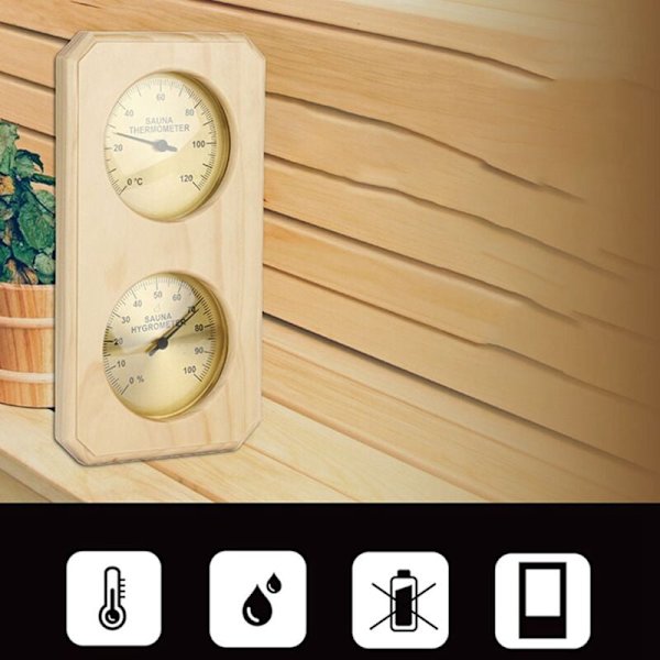 Træ Sauna Termometer og Hygrometer 2 i 1 Fugtighed Temperatur Måling til Familie Hotel Sauna Rum