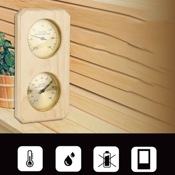 Träsbastutermometer och hygrometer 2 i 1 Fuktighetstemperaturmätning för familjehotell Basturum