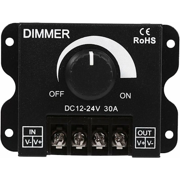 Bredt udvalg af dæmpningskontakt, ON/OFF-kontakt med sort aluminiumhus, maks. 30A dæmper, skiftecontroller til LED-strimmel enkelt farve (DC1224V)
