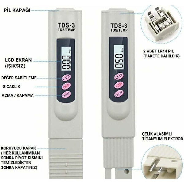 Bärbar digital LCD-dricksvatten TDS-3-mätare testare vattenkvalitetsmätare penna temperatur och PPM vattenrenhetstestare 0-9990 PPM dricksvatten Hyd