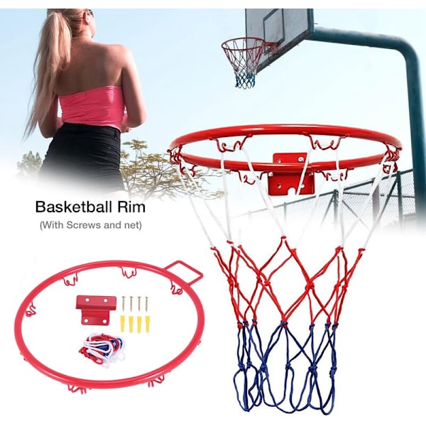 32cm Basketballkurv Metal Fælg Net Hængende Kurv Vægmonteret Basketballkurv med Skruer Indendørs Udendørs Sport