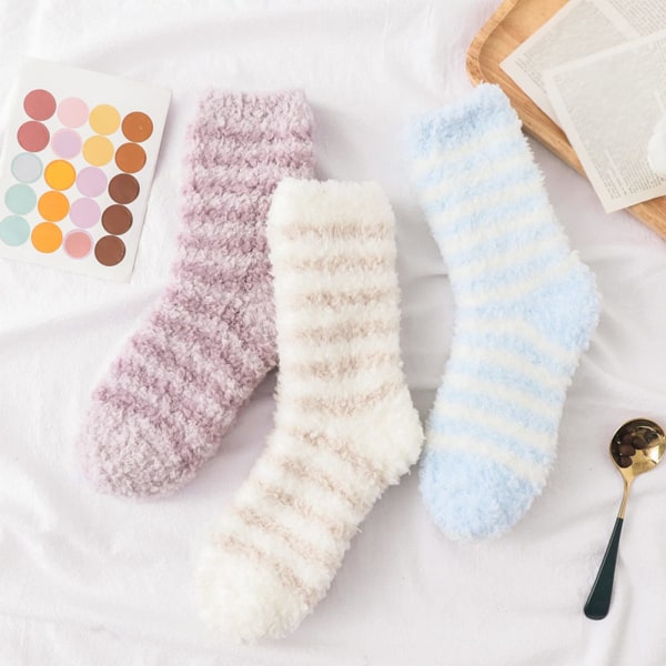 Kvinders vinterstribede sokker, efterår og vinter midtkalvestrømper, fleecefortykkede varme sokker, norske herrestrømper (lilla striber)