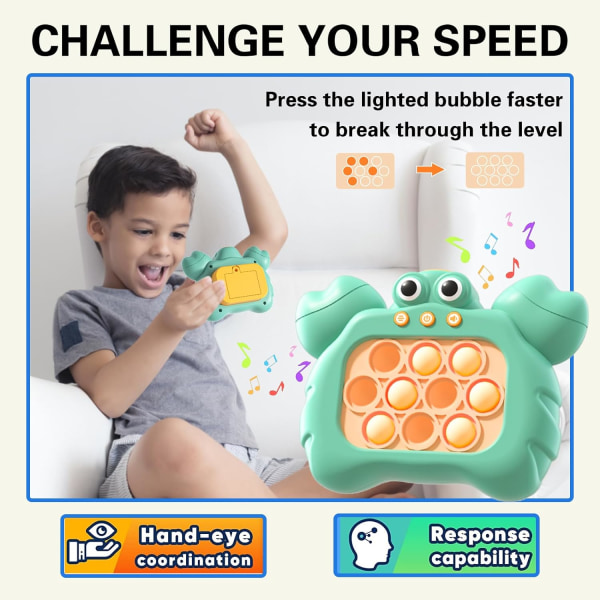 Fidget Toy Game för barn, Quick Push Glowing Pop Game - Grön