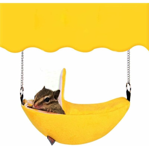 Hengekøyehus for Hamster i Banan Design, Lille Dyr Bomullsbur Sovende Dyre Reir Seng Rotte Hamster Lekebur Sving (Farge: Gul)