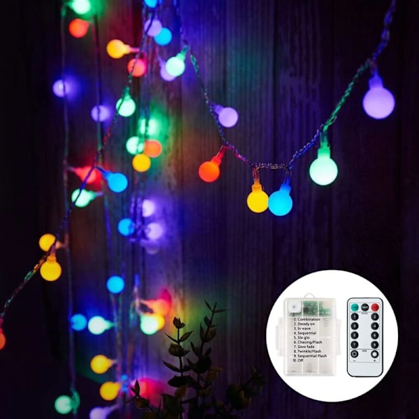 Vanntett Globe Lyslenke, 10m 80 LED 8 Moduser Julelys for Utendørs/Innendørs Soverom Festdekorasjoner (Flerfarget)