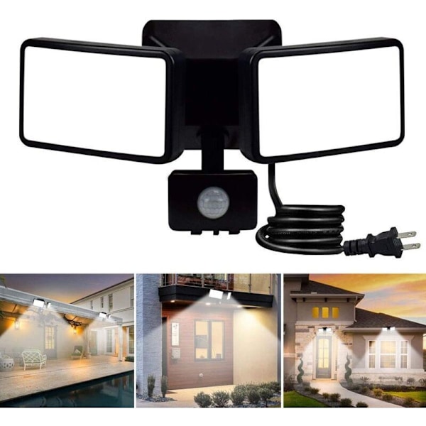 Led Floodlight with Adjustable Motion Sensor, Double Head Led Outdoor Floodlight, IP65 Waterproof, Daylight White, Park, Garage and Entryway,Black,-