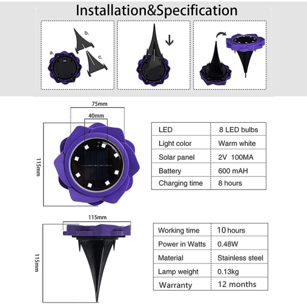 8 stk LED-serie solcelledrevne RGB fargeskiftende solcellelys utendørs plen hage () utendørs landskapsbelysning