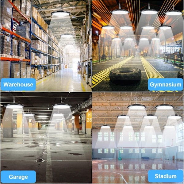 LED High Bay-lampa 100W, Inomhus LED-belysning, Kalla vita IP65 Vattentät Verkstadbelysning, Industriell LED för Garage/Fabriker/Verkstäder/Parkeringsplatser