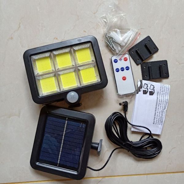 120LED COB 3 moduser solcelledrevet sensor vegglampe fjernkontroll utendørs vanntett hage gårdsplass oppkjørselslampe