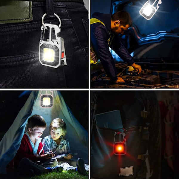 Mini Arbetslampa, 7 Lägen, LED Inspektionslampor, Nyckelring, 800 Lumen, Laddningsbar Arbetslampa med Flasköppnare
