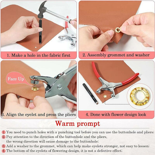 Grommet-øje-tangsæt, 1/4\" 6mm øje-tangsæt med metaløjer med skiver, grommet-øjer