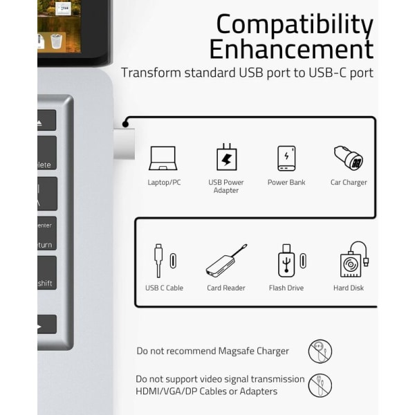 USB A til USB C Adapter Sølv, USB C Hun til USB Han Adapter 3 Stk