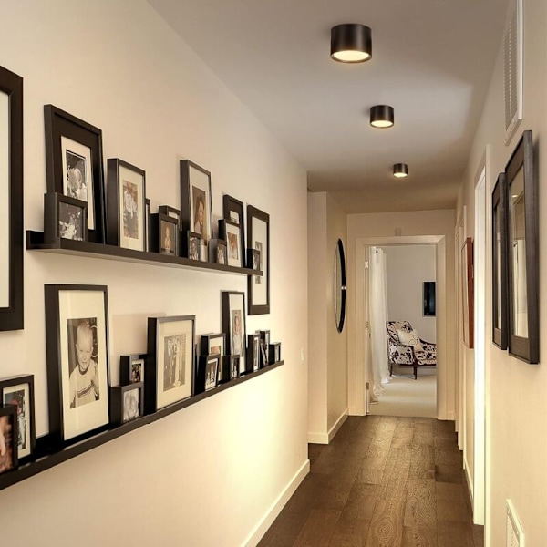 LED Loftlampe Sort Varmt Hvid 3000K 12W Loftlys Stue Spisestue Køkken Gang Soveværelse 8.5CM