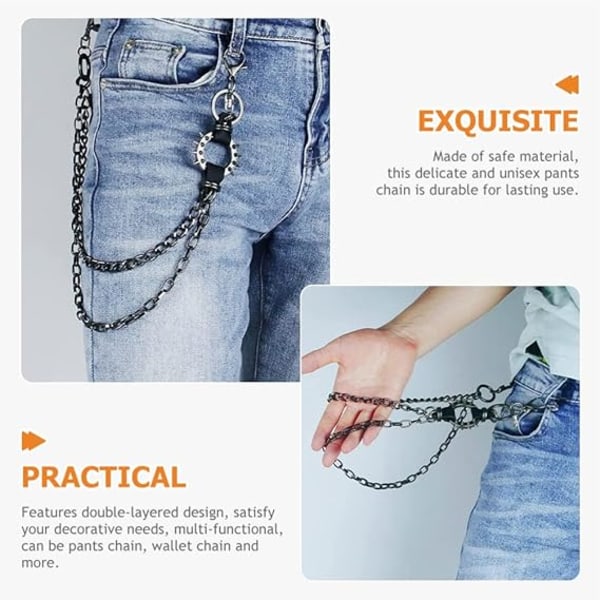 Unisex Punk Pants Chain Motorcykel Punk Byxor Byxor Denim Plånbok Chain Hip Hop Goth Rock Nyckelring