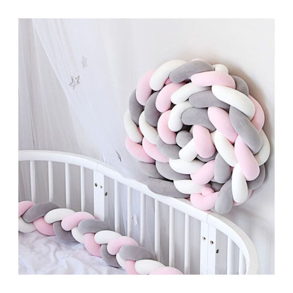 3M Flätad Sängkant Vit Grå Rosa Färg Baby Sängkant