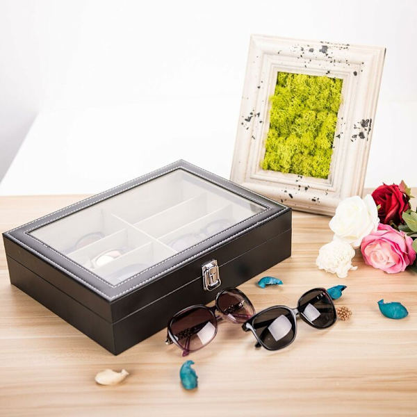 Briller etui Brille opbevaring Brille præsentation PU læder brillekasse solbriller opbevaring brilleetui med glas display case--