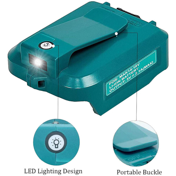 USB-latausadapter virtalähteen laturille LED-valolla, Ladattava litiumakku ADP05 14.4V-18V