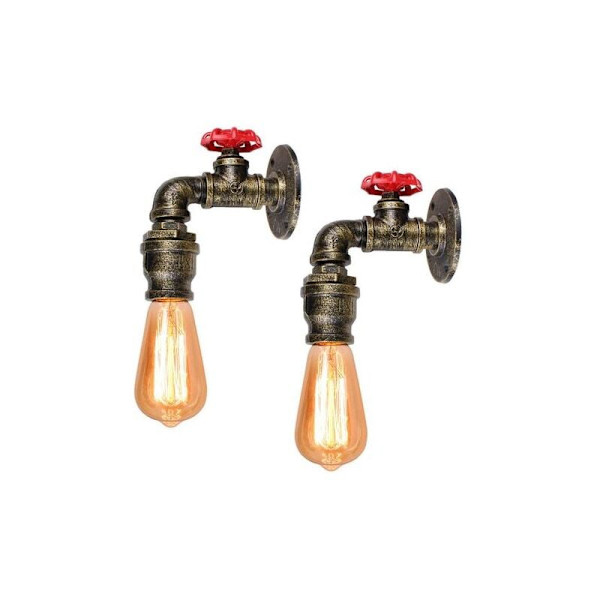 2x Industriell Vägglampa Rörformad Armatur Vintage Vägglampa Vattenrör Retro E27 Brons (exkl. glödlampor)