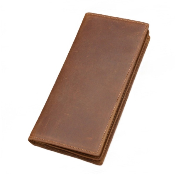 Lang lommebok for menn bi-fold ekte skinn, førstelags okseskinn lommebok retro lommebok