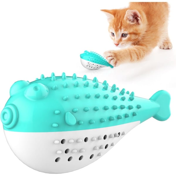 Pet Supplies, Sound Chew Toys, Catnip, Pufferfish, Cat Teething Toys（Blue Lake）