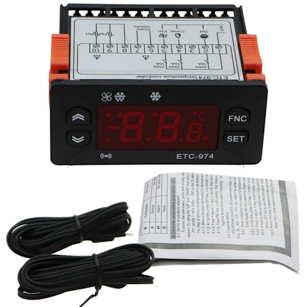 ETC-974 Digital temperaturregulator Mikrocomputer Termostater Køling Alarm Termostat 220V NTC Sensor