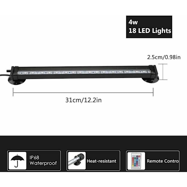 Akvarielys LED Fiskerør Lampe Vandafvisende Akvarium Farve Nedsænkelig Akvarielys (31cm EU Stik)
