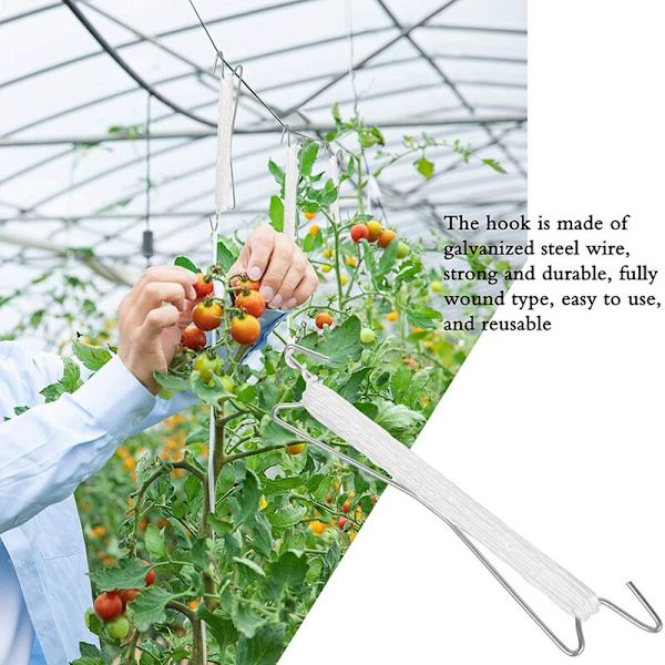 Tomatstöd krokar med tomatklämmor, J-krokar, vinrankor för att förhindra att tomater kläms eller faller med snöre