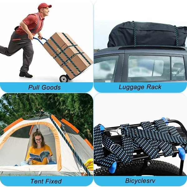 Bungee-snore med kroge, Bungee-snore til bagage, 4 stk. Bungee-stropper Bagagerem, Justerbar Bungee-snore med metal krog