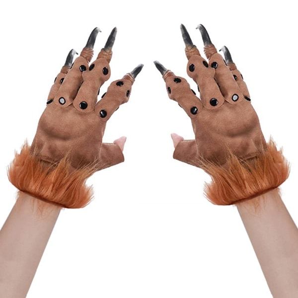 Bruna Halloween varulvshandskar Långa varulvshänder Kostym Cosplayhandskar Wolf Claw Hands Furry Beast Djurhandskar