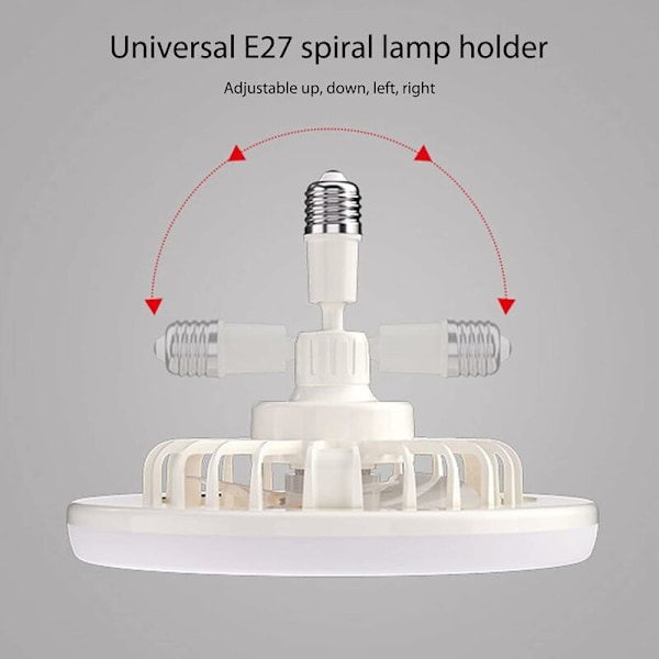 2 i 1 LED Takvifte, 30W Lys Takvifte med fjernkontroll, E27 Konverteringsbase med B22 Adapter, Justerbar 3 Hastigheter, 3 Farger Dimmbare LED, for