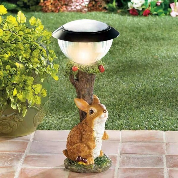 LED Solcelle Kanin Harpiks Figur Utendørs Lys Hage Plen Lampe Gård Kunst Ornamenter Alv Søt Dyr Dekorativ Lampe