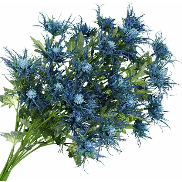 Konstgjorda Tistelblommor i Verklig Storlek, Realistisk Touch, 2 Stjälkar, Rustik Blå Tistel Dekorationsspray, Eryngium, Havstistel för Bröllopsbukett, Mittstycke, 66 cm