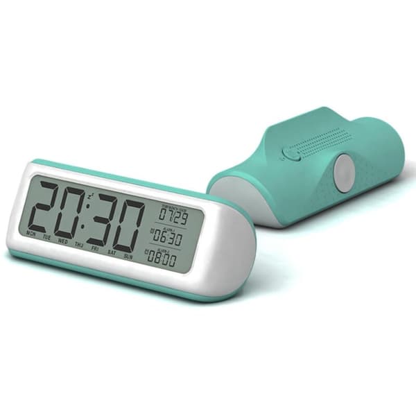 Batteridriven digital väckarklocka för sovrum, LCD-sängbordsväckarklocka med snooze, blå digital väckarklocka