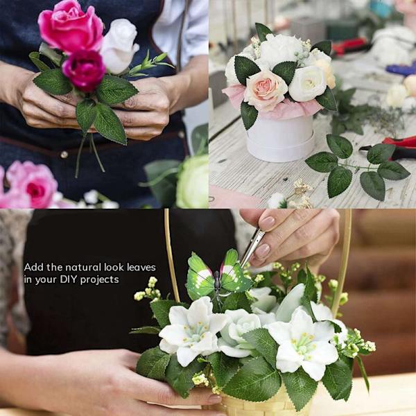 Kunstige falske blader for rosedekorasjoner - 108 silkeblomster