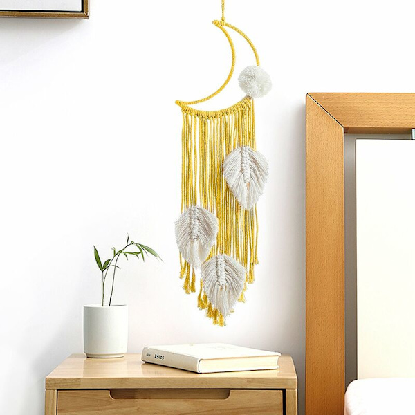 2 kpl Keltainen Boho Käsintehty Makramee Seinävaate Kuu Unelmien Saastaja Kudotut Lehdet Tapetti Koriste Käsityö Sisustus