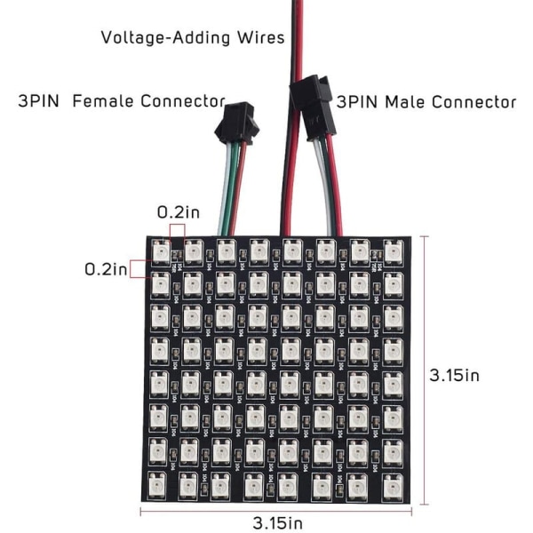 WS2812B LED-remsa 8x8 Digital Panel Matrix WS2812 Individuellt Adresserbar Modul Ljus SP110E Bluetooth-kontroller