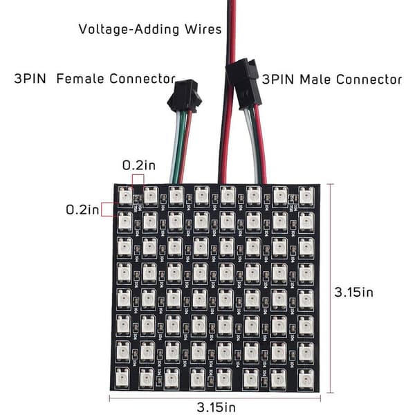 WS2812B Led-stripe 8X8 Digitalt panelmatrise WS2812 Individuelt adresserbar modul lys SP110E Bluetooth-kontroller