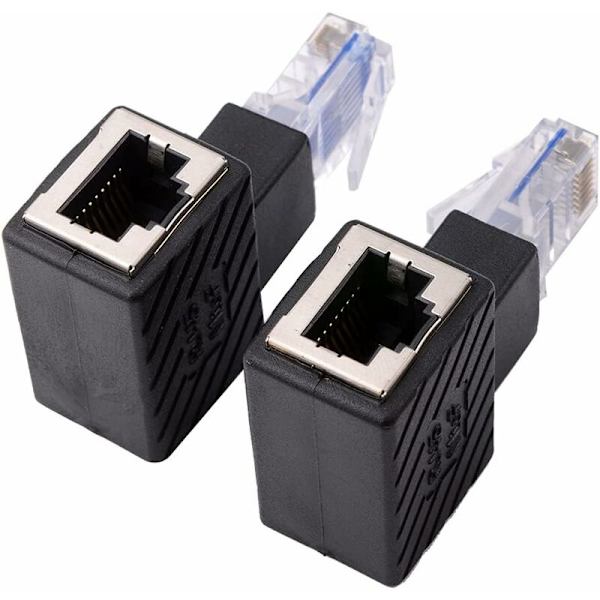 2 stk. 90 graders Ethernet-adapter, højre + venstre vinkel, RJ45-stik til sokkel, adapter, afskærmet, netværksforbindelse, kompatibel med Cat5 Cat6